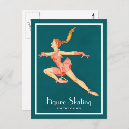 ピンクの服を着た姿スケーターのレトロ画像 ポストカード (正面/裏面)