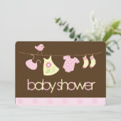 ピンクの服飾系の女の子のベビーシャワー 招待状 (スタンド正面)