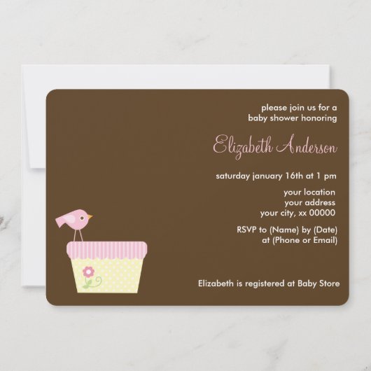 ピンクの服飾系の女の子のベビーシャワー 招待状 (裏面)