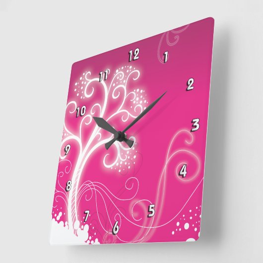 ピンクの木かわいいガーリーレトロフローラファッション スクエア壁時計 (傾斜)