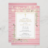 ピンクの木が緑を初めて聖なる聖餐会 招待状 (正面/裏面)