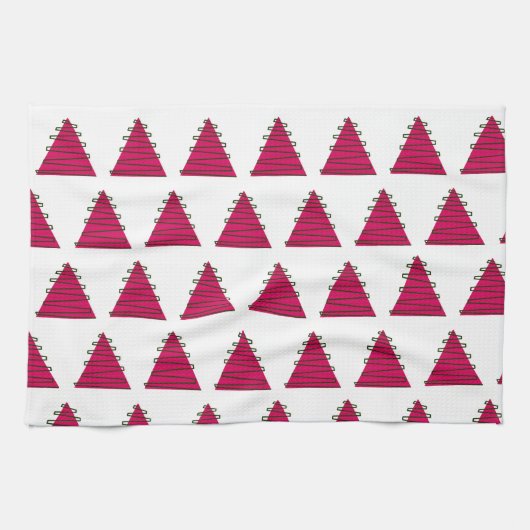 ピンクの木と緑のクリスマスキッチンタオル キッチンタオル (横)