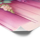 ピンクの木に水色のモノグラムのパステルの花 ポスター (コーナー)