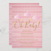 ピンクの木のきらきらおやすみベイビーシャワー 招待状 (正面/裏面)