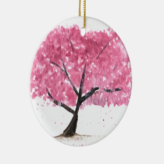 ピンクの木のさくらんぼ桜水の色の日本 セラミックオーナメント (右)