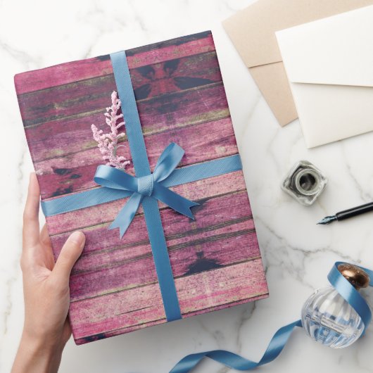 ピンクの木のカラフル見た素朴目の色合い ラッピングペーパー (ギフト)