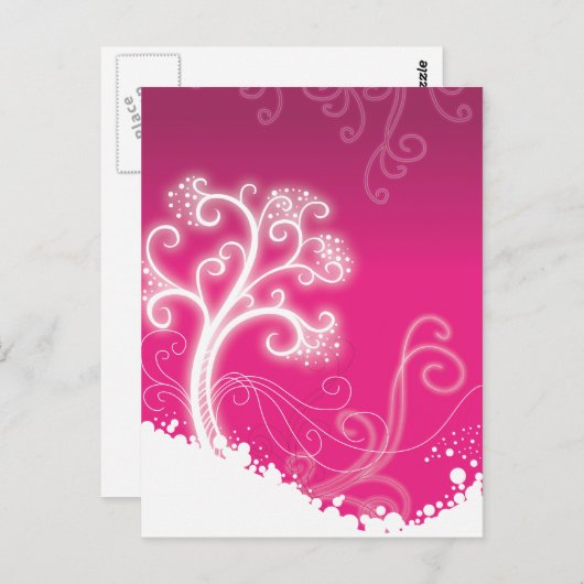 ピンクの木のキュートなレトロ フラワーファッション ポストカード (正面/裏面)