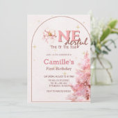 ピンクの木のクリスマスの誕生日招待状 招待状 (スタンド正面)