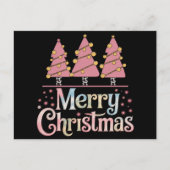 ピンクの木のクリスマスホリデー冬の女の子 シーズンポストカード (正面)