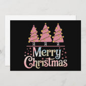 ピンクの木のクリスマスホリデー冬の少女 シーズンカード (正面/裏面)