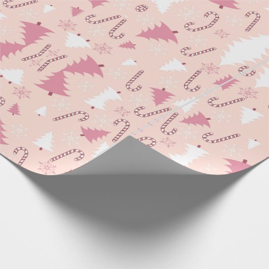 ピンクの木のクリスマス ラッピングペーパー (角)