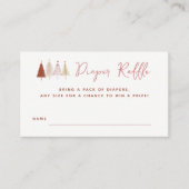 ピンクの木の冬の赤ちゃんシャワーおむつラッフルカード エンクロージャーカード (正面)