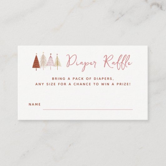 ピンクの木の冬の赤ちゃんシャワーおむつラッフルカード エンクロージャーカード (正面)
