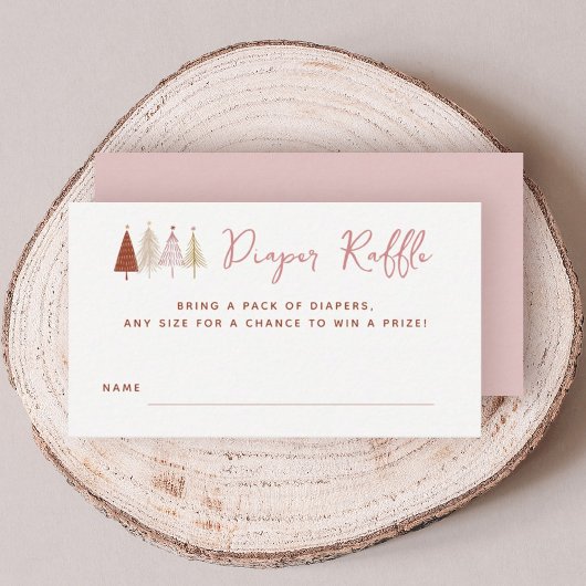 ピンクの木の冬の赤ちゃんシャワーおむつラッフルカード エンクロージャーカード