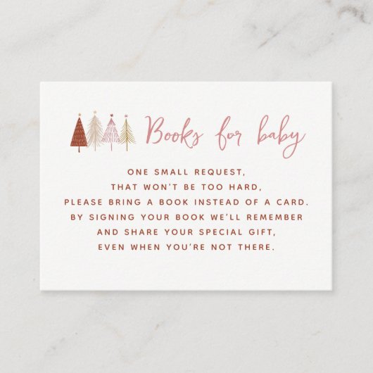 ピンクの木の冬の赤ちゃんシャワーベビー エンクロージャーカード (正面)
