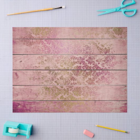 ピンクの木の切り離し上での金ゴールドのスクロール作業 薄葉紙 (クラフト)