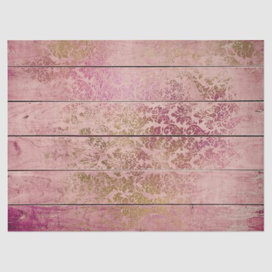 ピンクの木の切り離し上での金ゴールドのスクロール作業 薄葉紙 (正面)