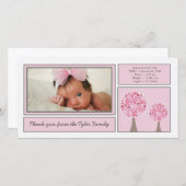 ピンクの木の女の赤ちゃんは写真カード感謝していしています サンキューカード (正面/裏面)