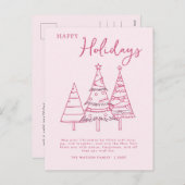 ピンクの木の手のドードルウィムシークリスマス シーズンポストカード (正面/裏面)