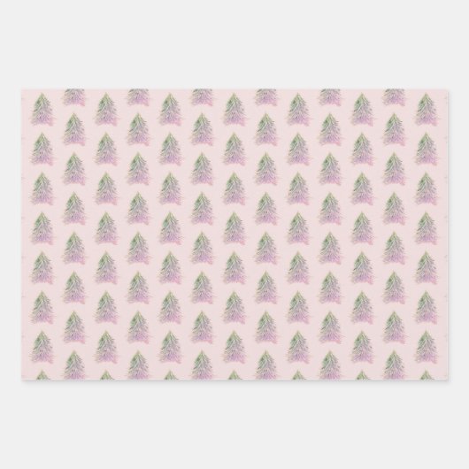 ピンクの木の水の色クリスマスホリデー ラッピングペーパーシート (正面3)