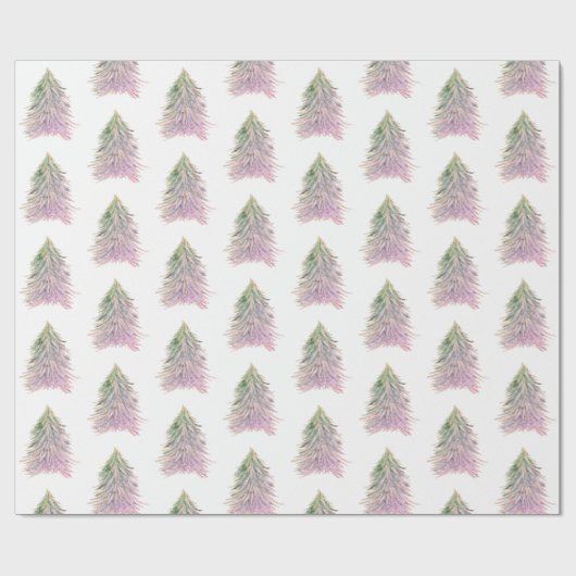 ピンクの木の水の色クリスマスホリデー ラッピングペーパー (フラット)