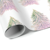 ピンクの木の水の色クリスマスホリデー ラッピングペーパー (ロールコーナー)