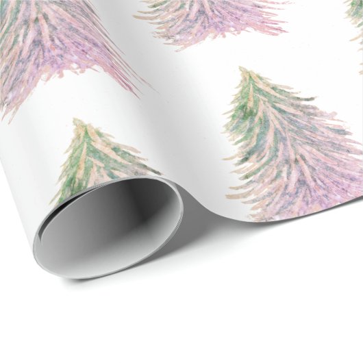 ピンクの木の水の色クリスマスホリデー ラッピングペーパー (ロールコーナー)