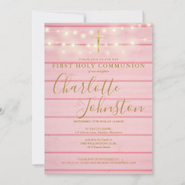 ピンクの木の糸が最初の聖餐式 招待状