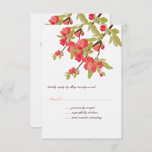 ピンクの木の花の結婚式のRSVPカード 出欠カード (正面/裏面)