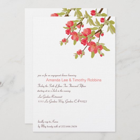 ピンクの木は招待結婚式の婚約パーティの活気付きます 招待状 (正面/裏面)