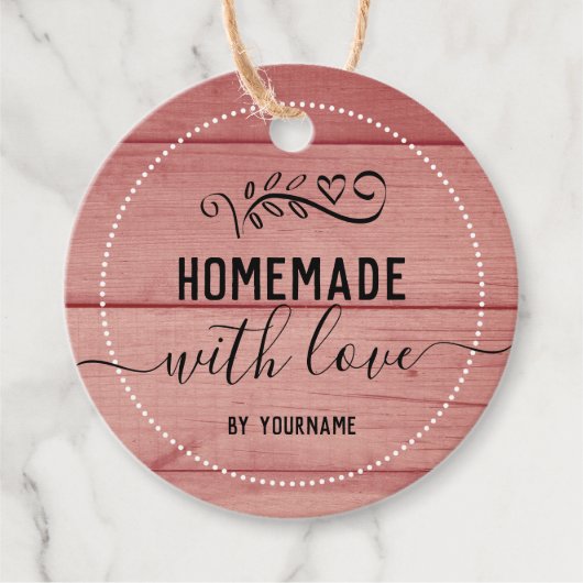 ピンクの木ファンシーの台本の自家製ラブビジネス フェイバータグ (正面)