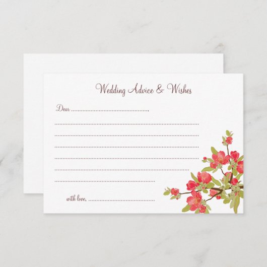 ピンクの木結婚のアドバイス&ウィッシュズカード アドバイスカード (正面/裏面)