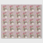 ピンクの木製の効果の紫色のシャクヤクの花花束 ラッピングペーパー (フラット)