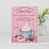 ピンクの木製ホットココアホイップクリーム赤ちゃんシャワー 招待状 (スタンド正面)