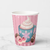 ピンクの木製ホットココアホイップクリーム赤ちゃんシャワー 紙コップ (裏面)