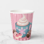 ピンクの木製ホットココアホイップクリーム赤ちゃんシャワー 紙コップ (正面)
