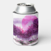 ピンクの木:水彩風景シルエット。 缶クーラー (缶裏面)