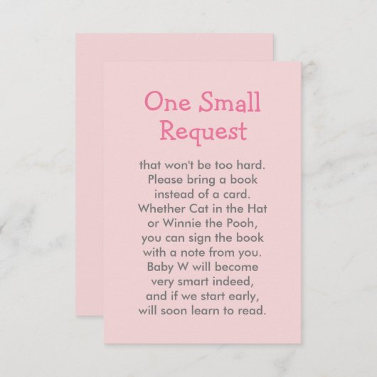 ピンクの本が女の子のベビーシャワーを頼む エンクロージャーカード (正面/裏面)