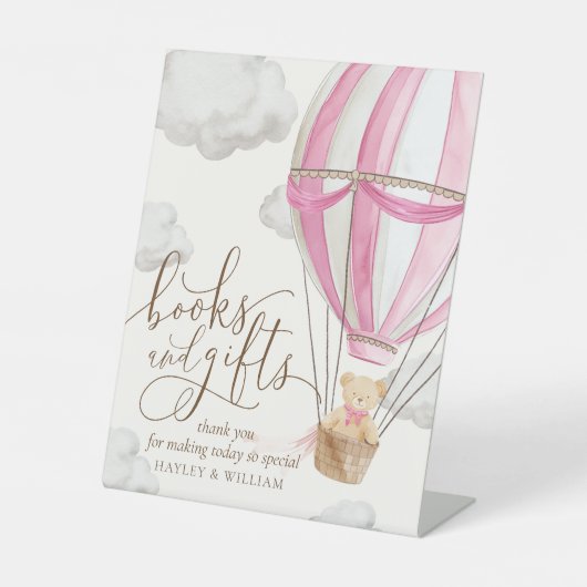 ピンクの本とギフトベビーシャワーを心待ち 台座サイン (正面)