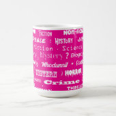 ピンクの本のジャンルパターンの本の虫 コーヒーマグカップ (中央)