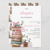 ピンクの本をテーマにした赤ちゃんシャワー 招待状 (正面/裏面)