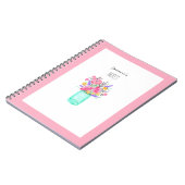 ピンクの机から咲く水彩画の壺の花 ノートブック (左側)