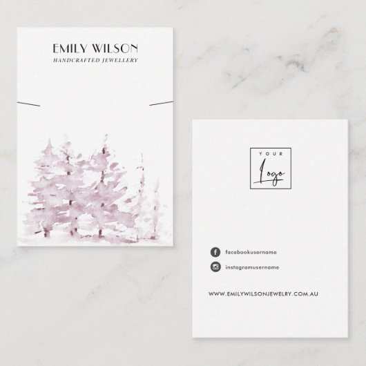 ピンクの松の木の森の冬のブレスレットディスプレイ 名刺 (正面/裏面)