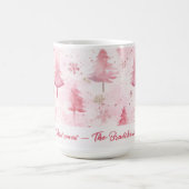 ピンクの松の木の水色クリスマス コーヒーマグカップ (中央)