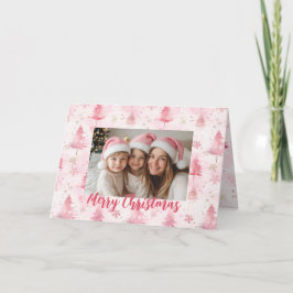 ピンクの松の木フォトクリスマスカード カード