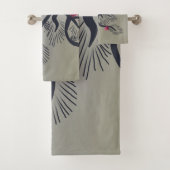 ピンクの松の花と様式化された松の木 バスタオルセット (インサイチュ)