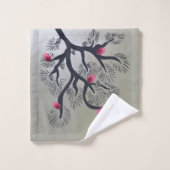 ピンクの松の花と様式化された松の木 バスタオルセット (ウォッシュタオル)