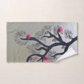 ピンクの松の花と様式化された松の木 バスタオルセット (ハンドタオル)