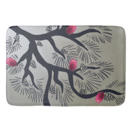 ピンクの松の花と様式化された松の木 バスマット