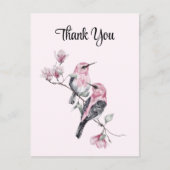 ピンクの松の鳥の木の枝ありがとう ポストカード (正面)